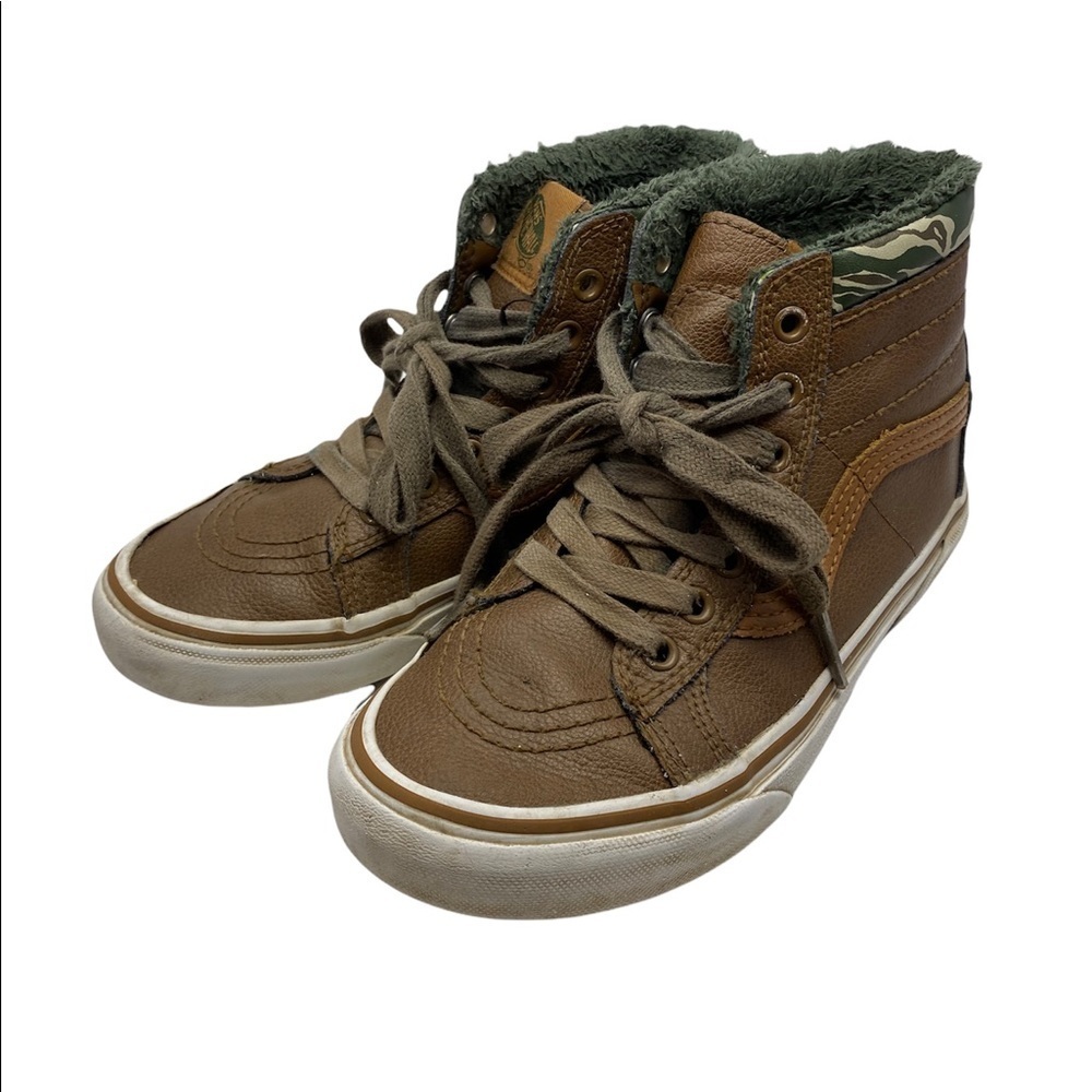 Vans Brown Green Camo Checkered Lace up High Top Sneakers Youth size 2